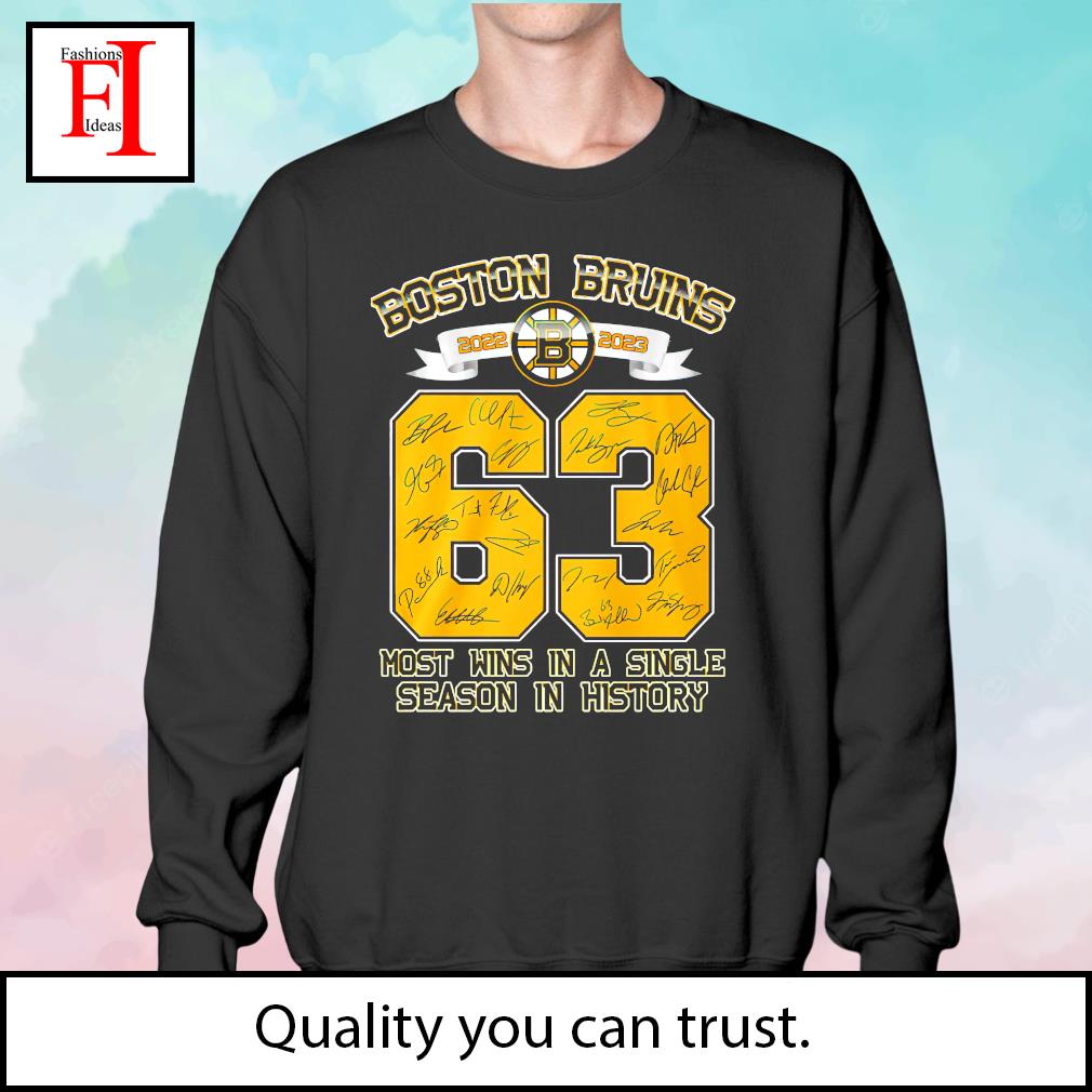 Boston Bruins 2022 2023 63 wins most wins in a Single Season in History  signature players shirt, hoodie, sweater, long sleeve and tank top