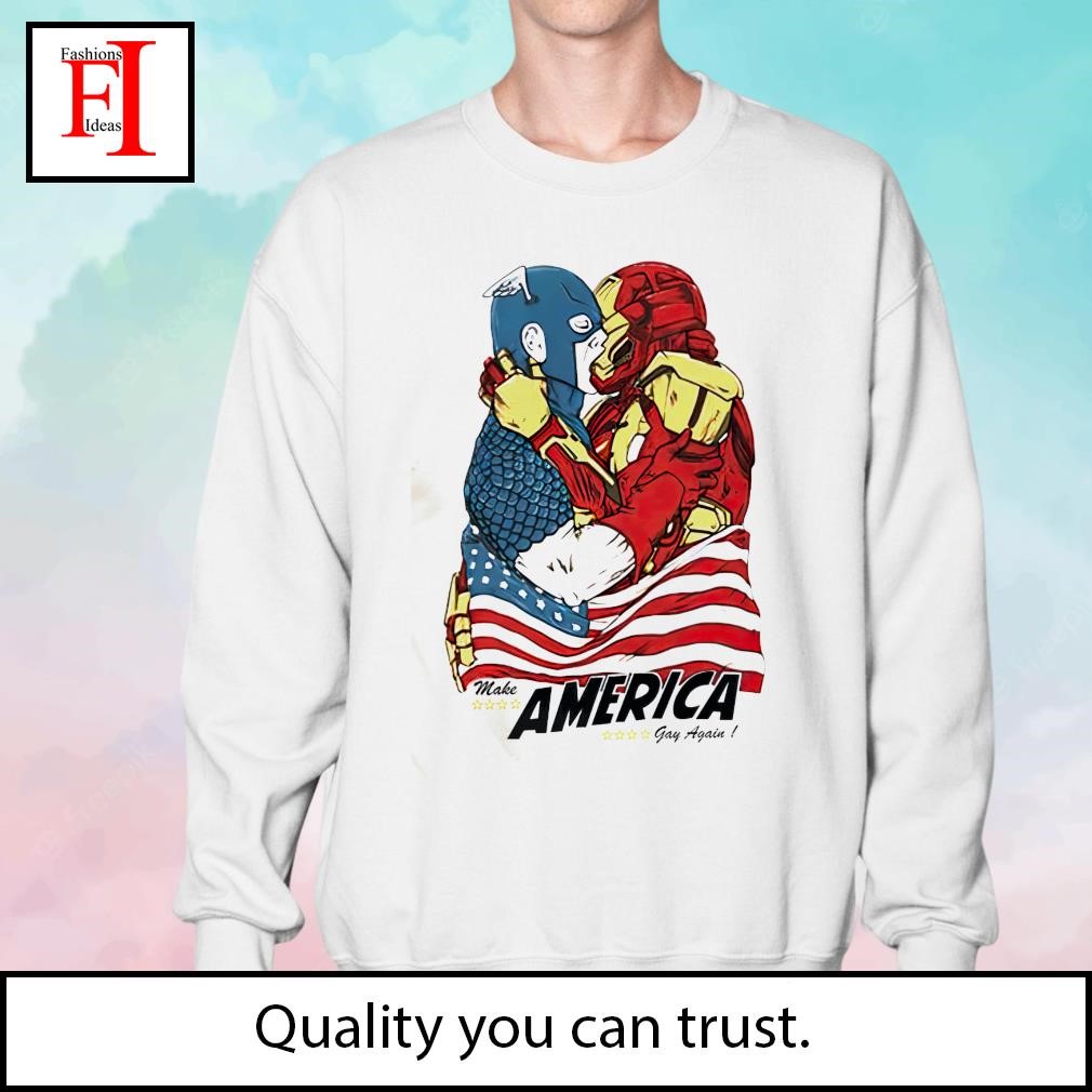 Captain America and Iron man kissing make American gay again American flag  shirt, hoodie, sweater, long sleeve and tank top