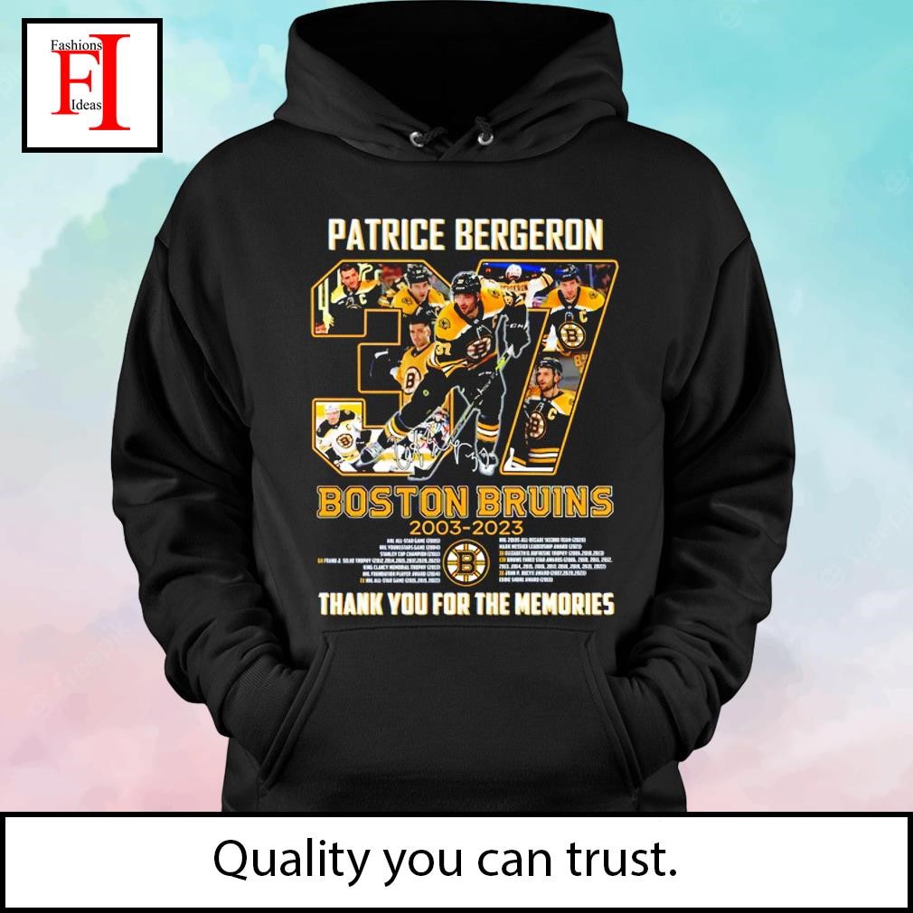 Patrice Bergeron 2003 2023 thank you for the memories signature shirt,  hoodie, sweater, long sleeve and tank top