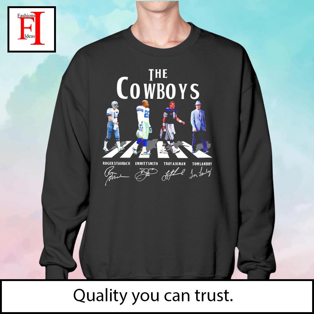 The cowboys Roger Staubach Emmitt Smith Troy Aikman Tom Landry signature  shirt, hoodie, sweater, long sleeve and tank top